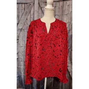 Cupio, Women's Size Medium‎ Red Lace Floral Blouse, Long Sleeve, NWT